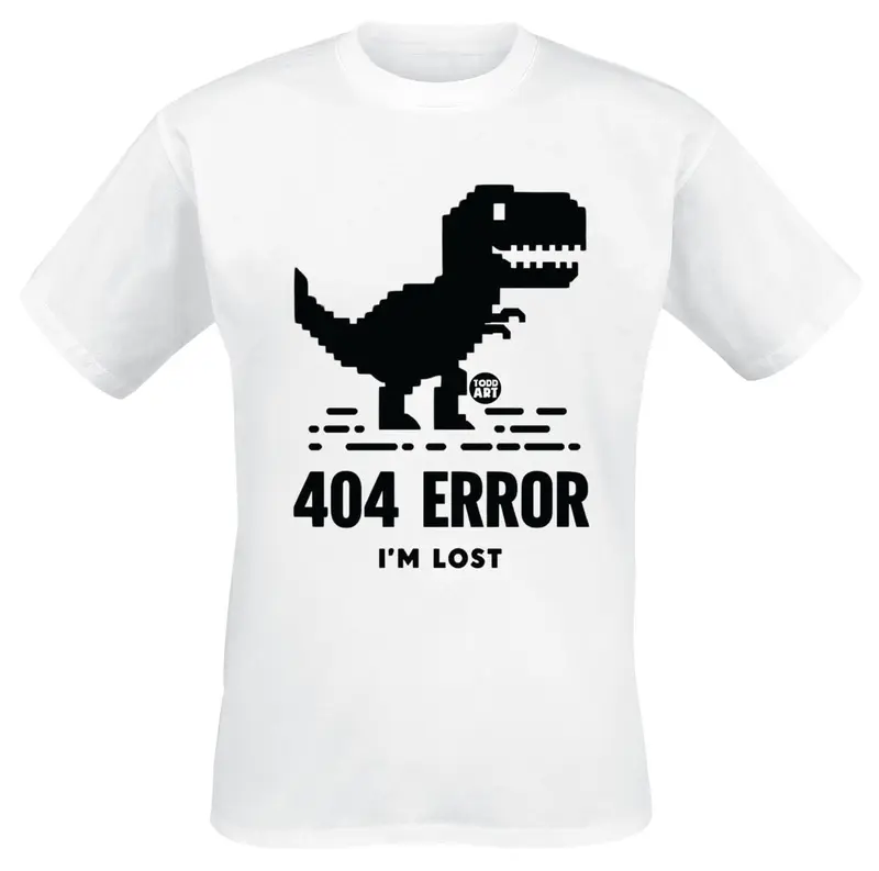 T-Shirt Manches courtes Fun de Todd Goldman - 404 Error - Dinosaure - XL à 3XL - pour Homme - blanc