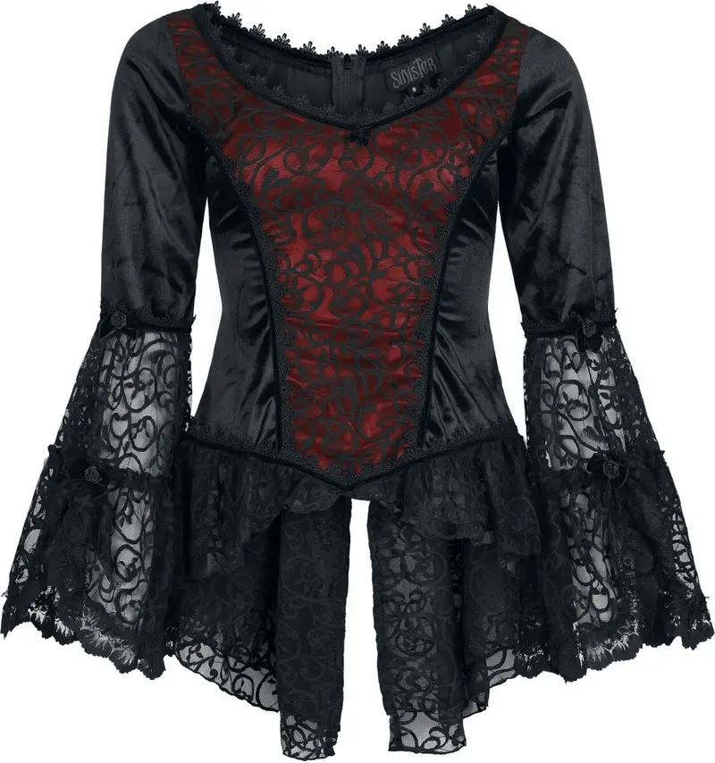 T-Shirt Manches courtes Gothic de Sinister Gothic - Top De Style Gothique - S à 4XL - pour Femme - noir/rouge