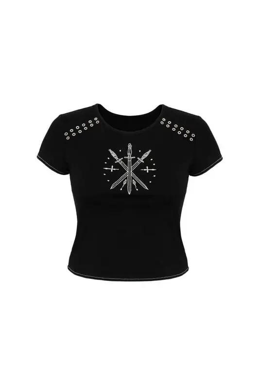 T-Shirt Manches courtes Rockabilly de Hell Bunny - Clarimond Top - M à XL - pour Femme - noir