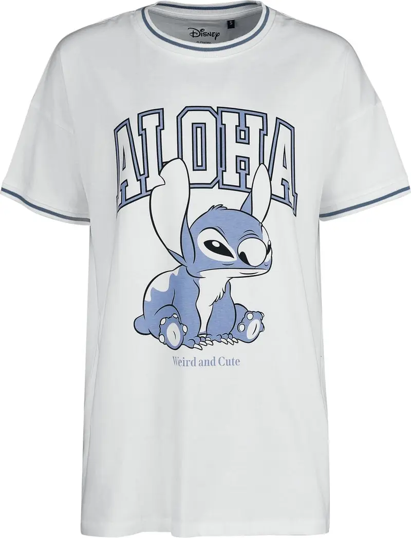 T-Shirt Oversize Disney de Lilo & Stitch - Aloha Weird And Cute - Oversize - S à XXL - pour Femme - blanc