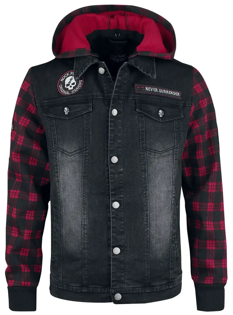 Veste en Jean de Rock Rebel by EMP - Sound Check - S à XXL - pour Homme - noir/rouge