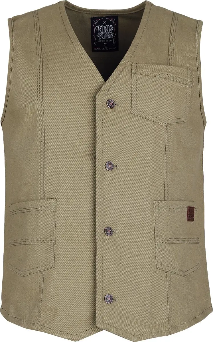 Veste Sans Manches Rockabilly de King Kerosin - James Denim Vest - S à XXL - pour Homme - kaki